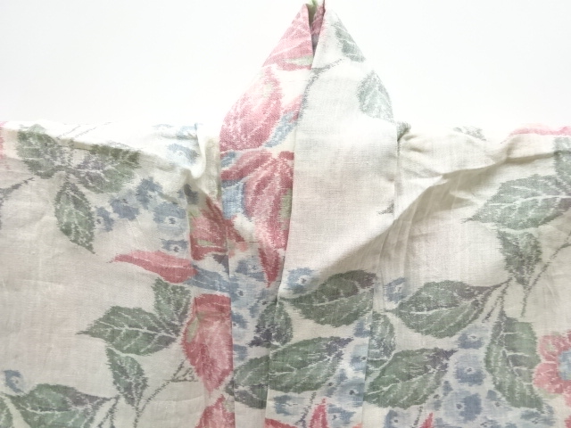  大正ロマン　本場小千谷ちぢみ　蘭模様織り出し着物